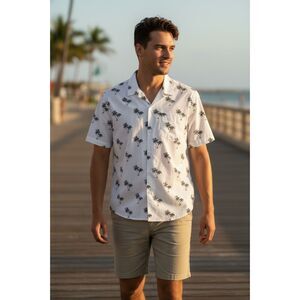 Men’s XL Palm Tree Print Shirt – Denim & Flower by Ricky Singh